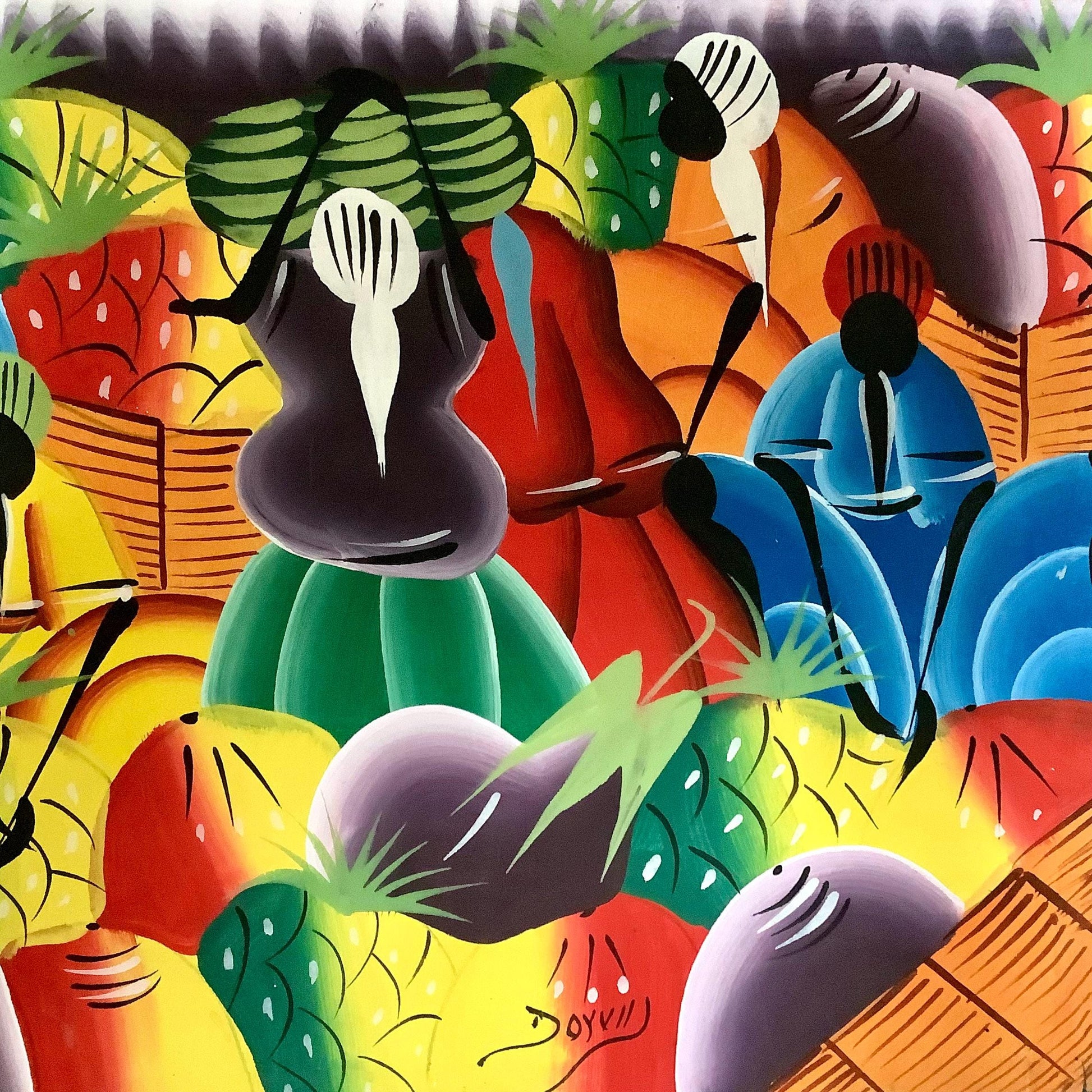 Peinture originale art naïf dominicain acrylique toile 41x29,8 cm, art populaire autodidacte