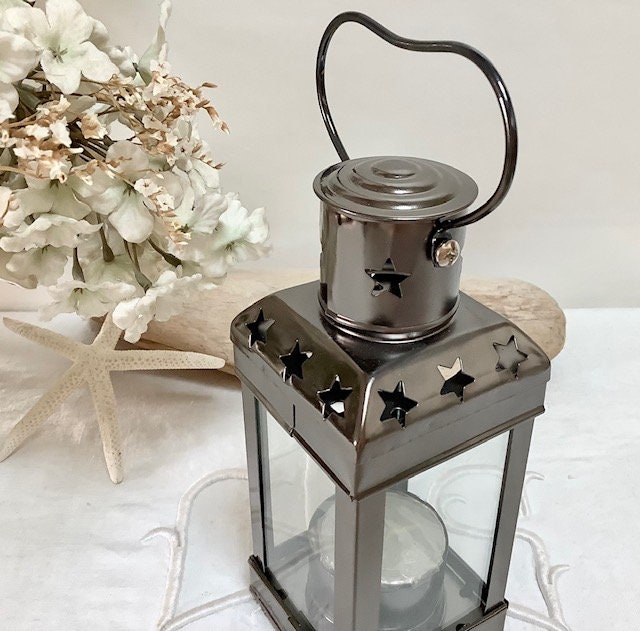 Lanterne marine carrée métal vintage ht 15.5 cm