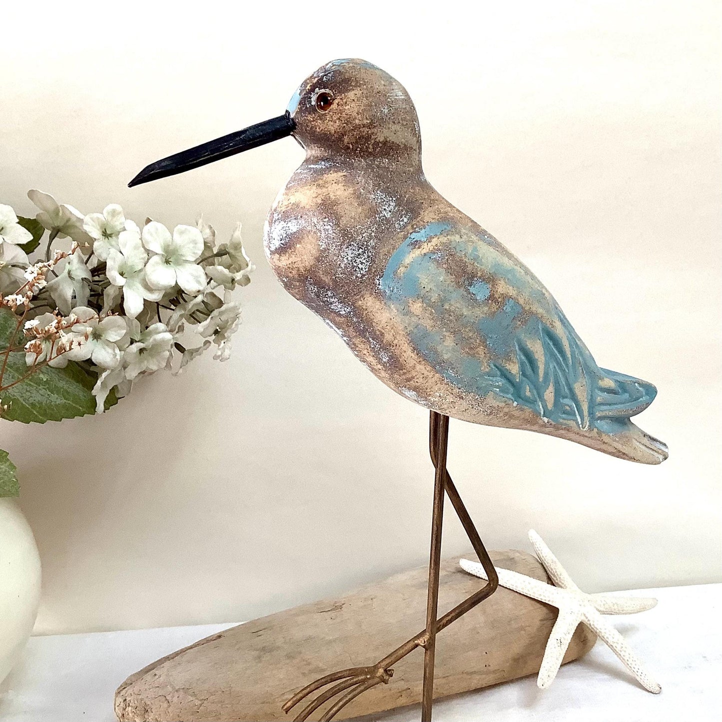Oiseau marin bois courlis décoration marine petit modèle ht 28 cm