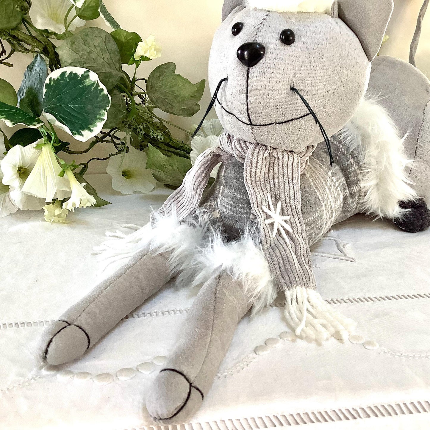 Chat peluche gris cale porte arrêt de porte la galleria longueur 50 cm