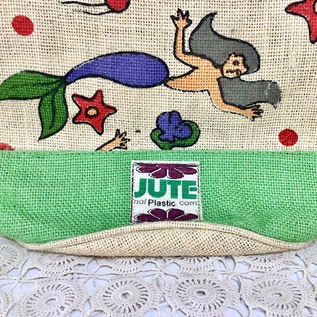 Sac de plage imperméable toile de jute beige sirène ht 40 cm
