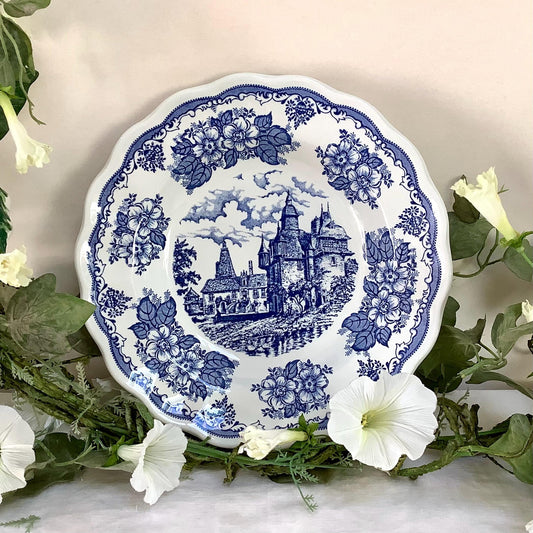 Plat creux bleu Faïence forte rf English landscape vintage