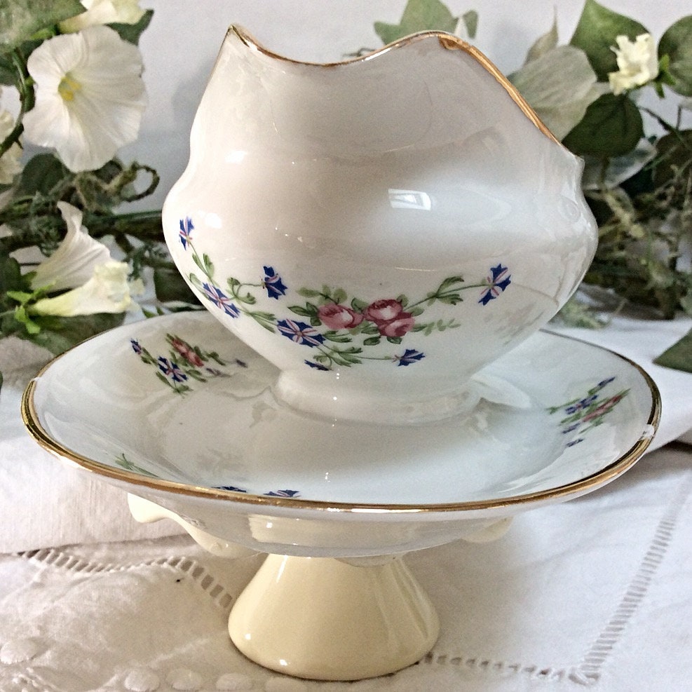 Saucière porcelaine fleurs vintage