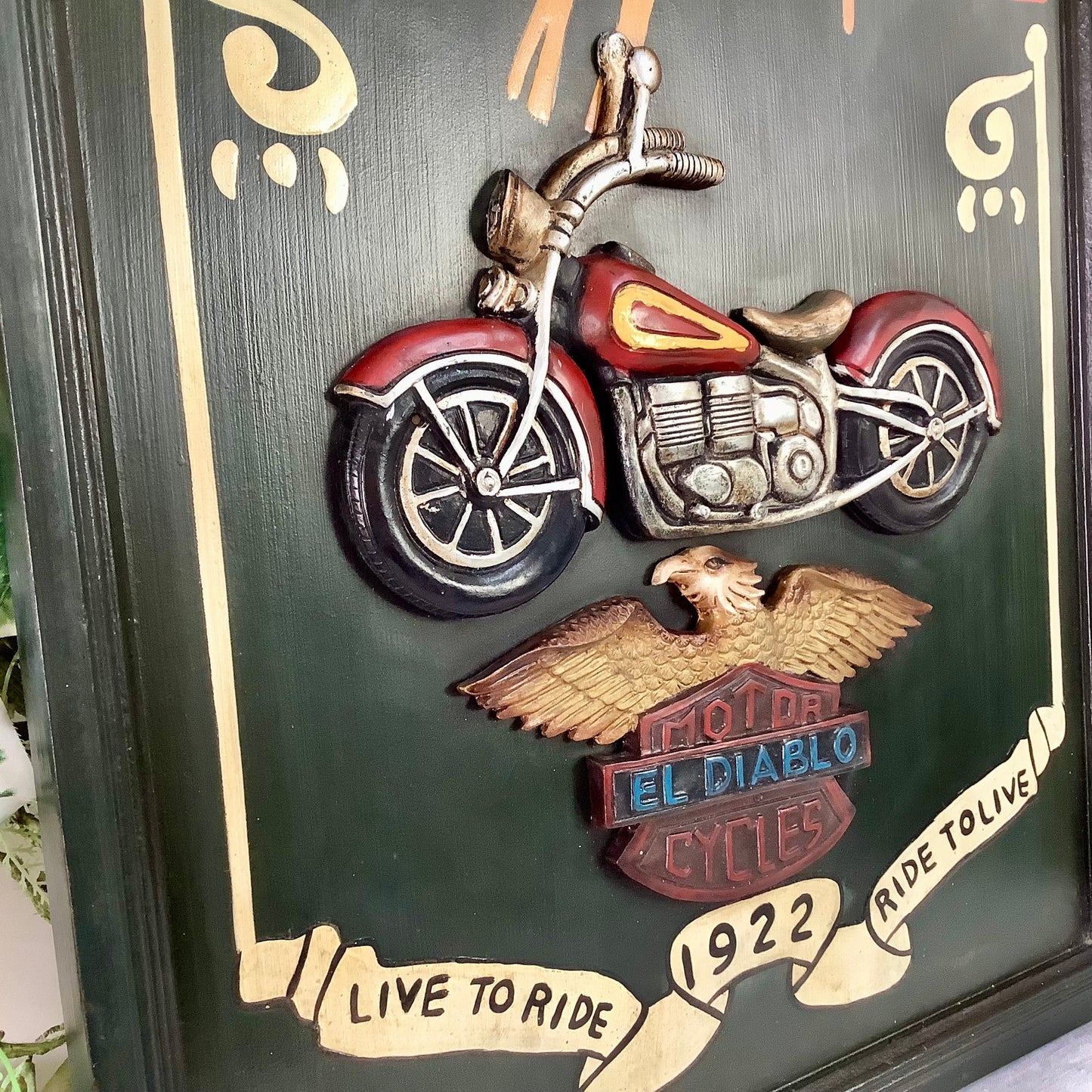 Tableau publicitaire bois harley Davidson vintage ht 60 cm