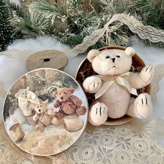 Mini ours en peluche blanc rose ht 10 cm vintage