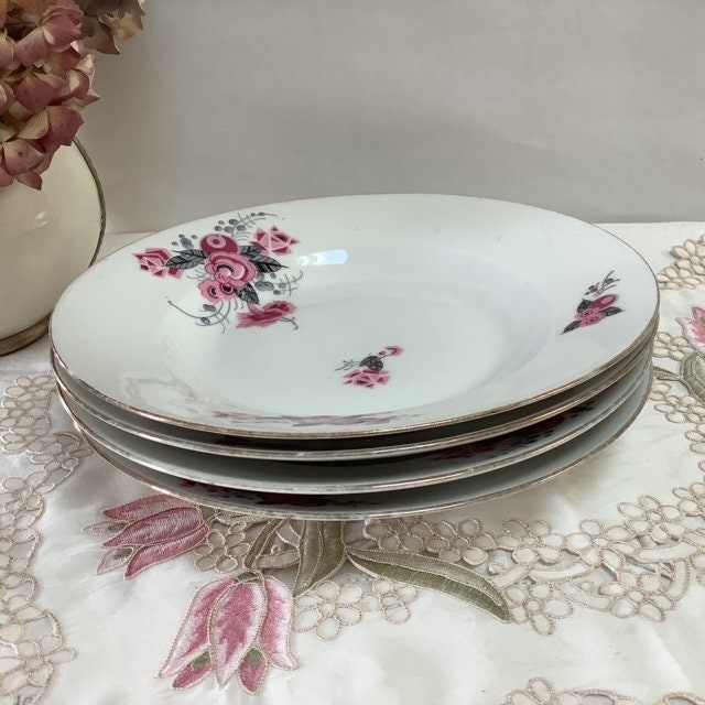 Assiettes creuses vintage porcelaine art déco roses AV