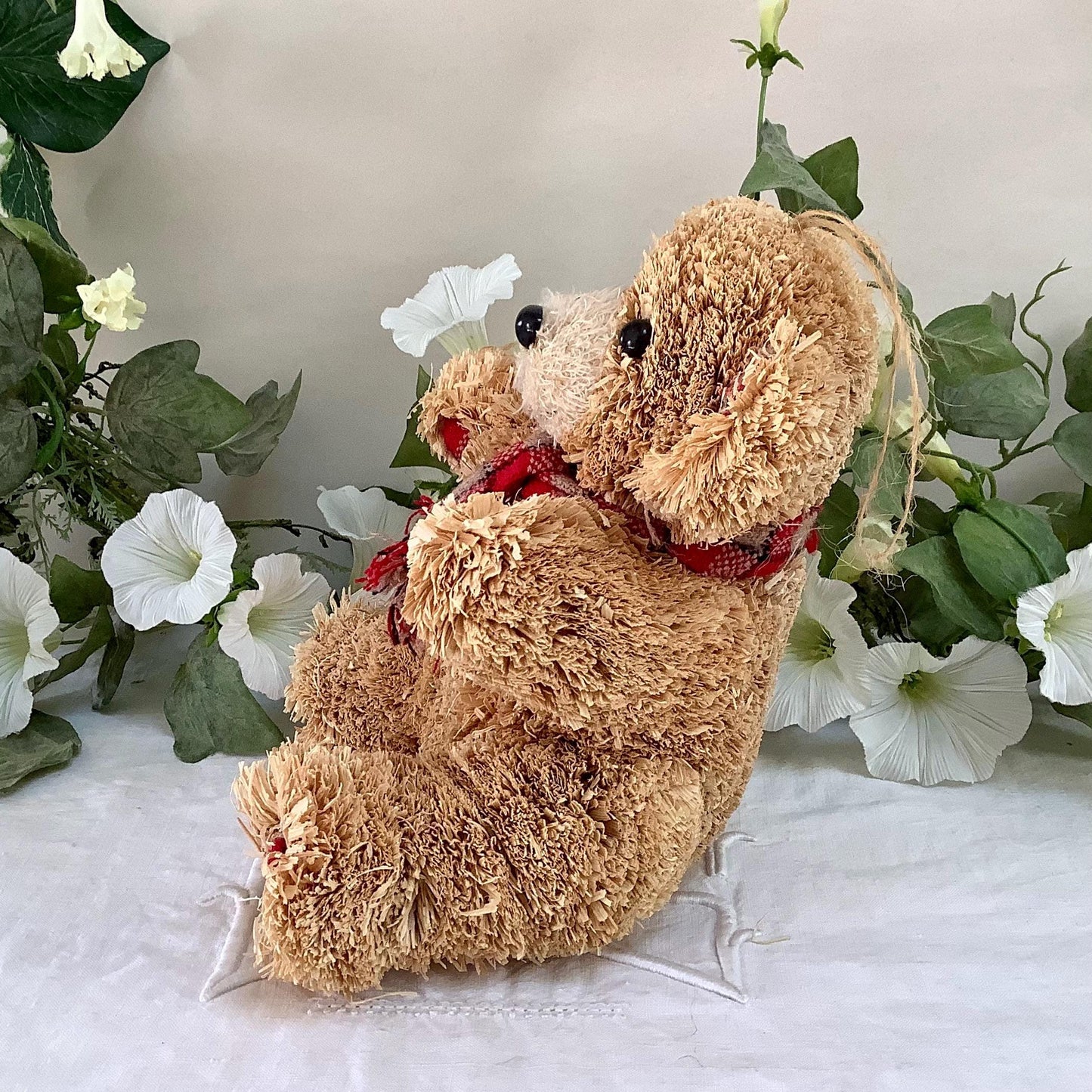 Ours ourson paille écharpe rouge vintage ht 19 cm