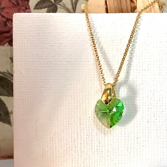 Collier coeur Péridot  pendentif cristal Swarovski chaîne Gold Filled plaqué or 14 k