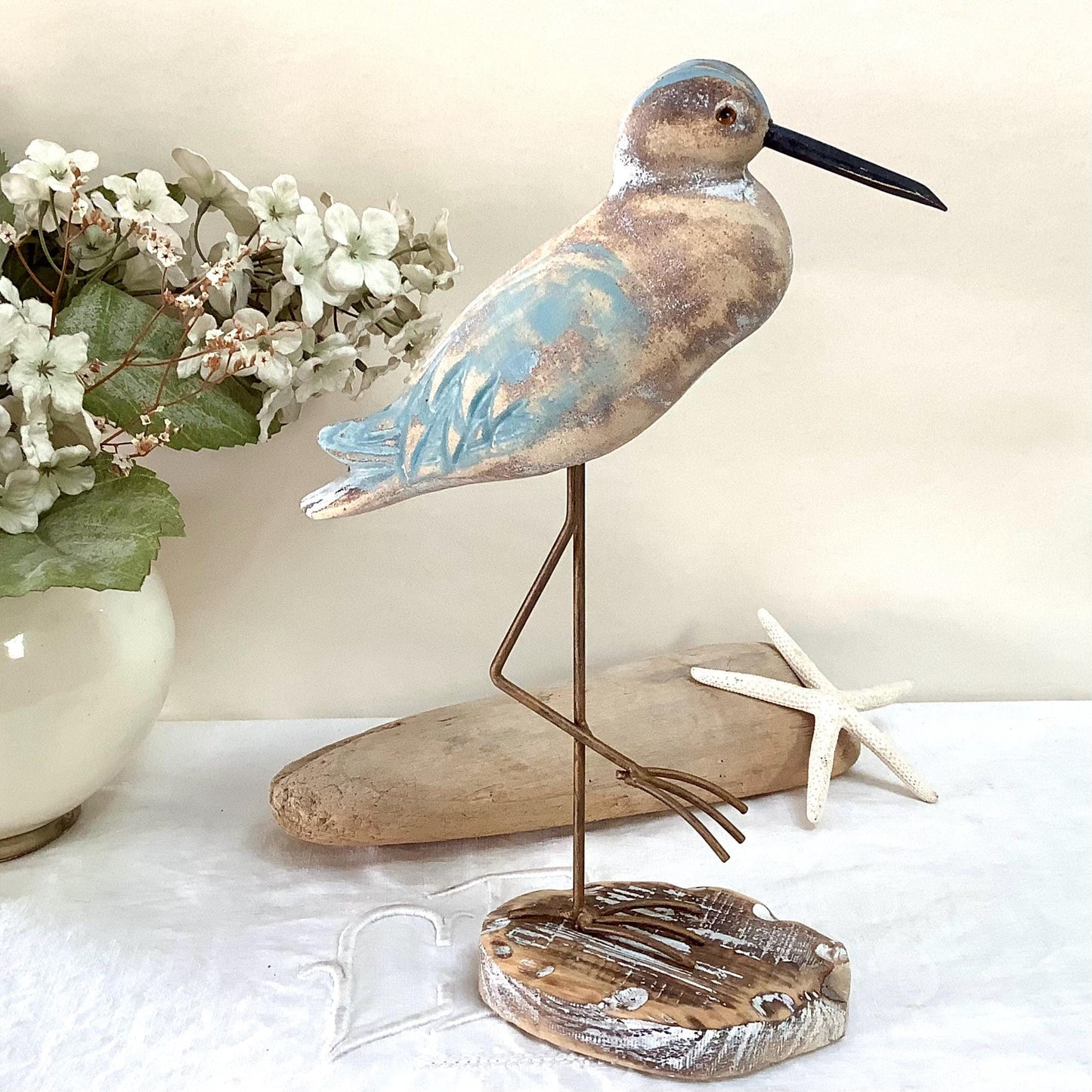 Oiseau marin bois courlis décoration marine petit modèle ht 28 cm
