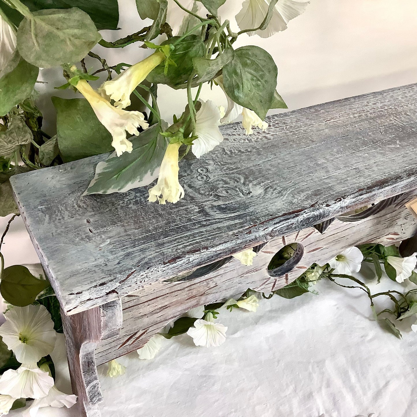 Étagère bois vintage 5 crochets porte casseroles  ht 30 cm