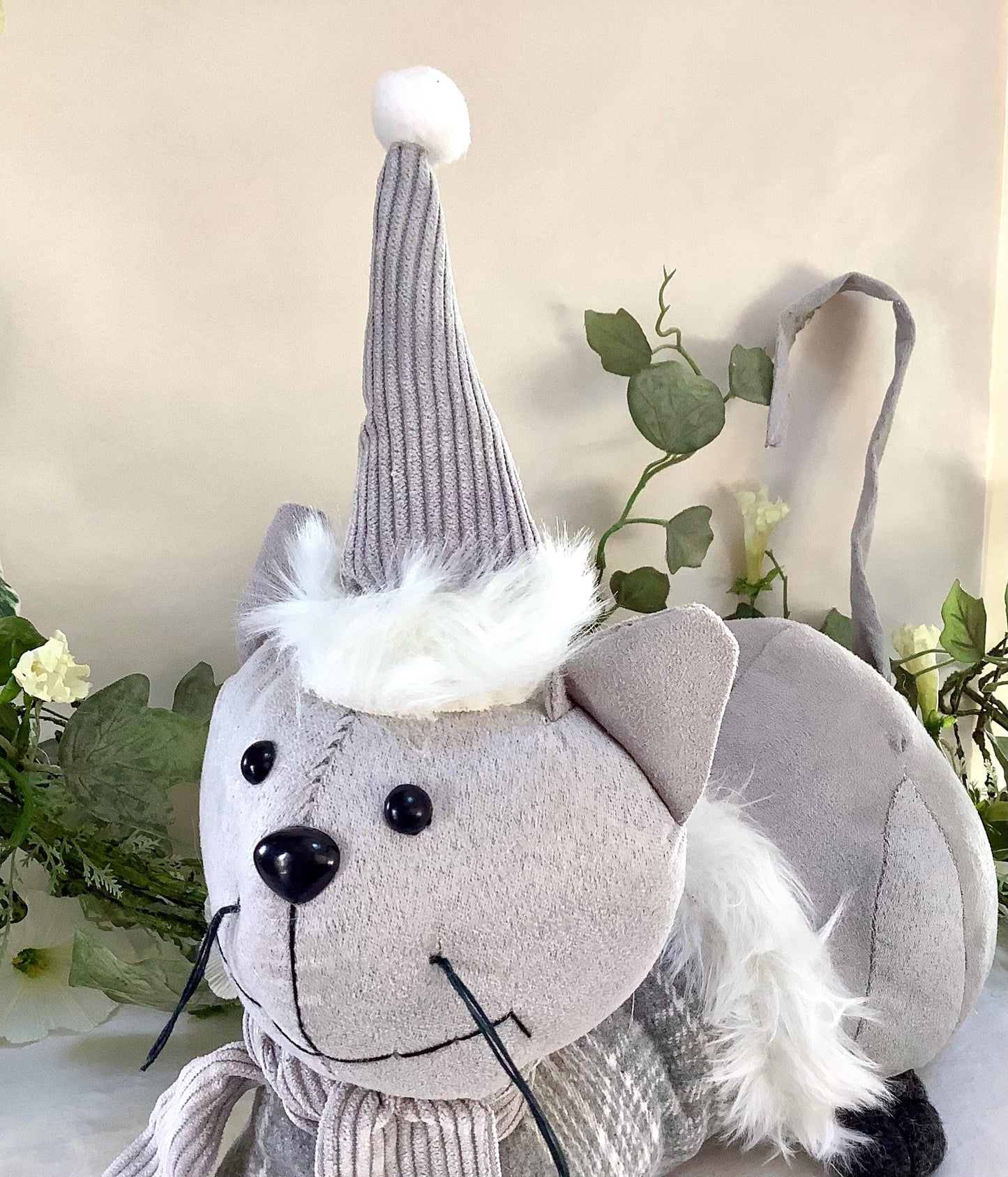 Chat peluche gris cale porte arrêt de porte la galleria longueur 50 cm