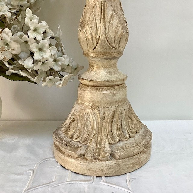 Chandelier bougeoir bois sculpté patiné beige ht 43 cm vintage
