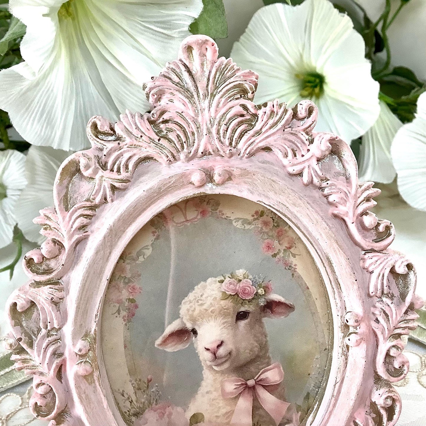 Cadre miniature baroque patiné rose mouton 12cm x 9 cm modèle A