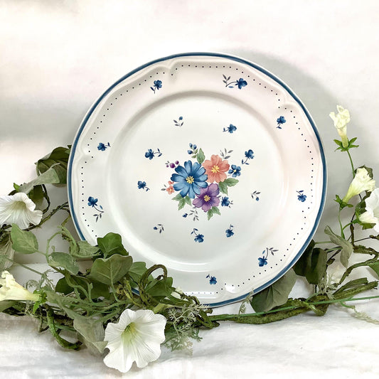 Grande assiette plate provincial bouquet grès émaillé vintage 80