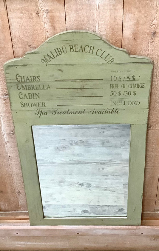Miroir vert style ancien malibu beach club vintage ht 70 cm