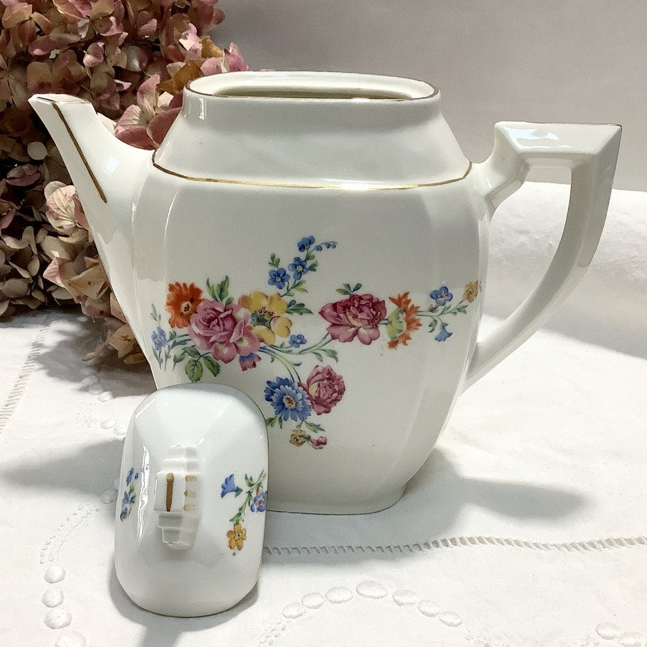 Cafetière théière pot à lait verseuse porcelaine fleurs M&S vintage