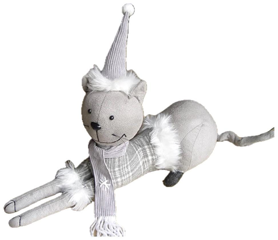Chat peluche gris cale porte arrêt de porte la galleria longueur 50 cm