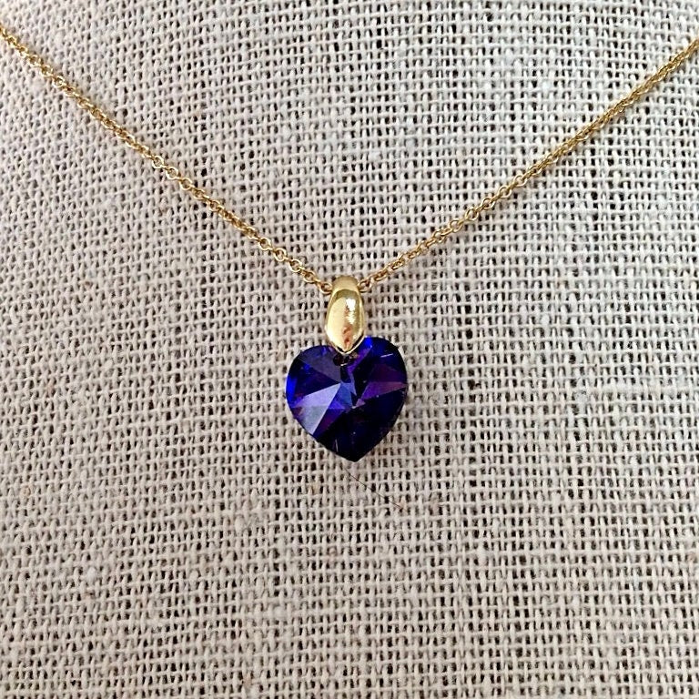 Collier coeur Héliotrope pendentif cristal Swarovski chaîne Gold Filled plaqué or 14 k