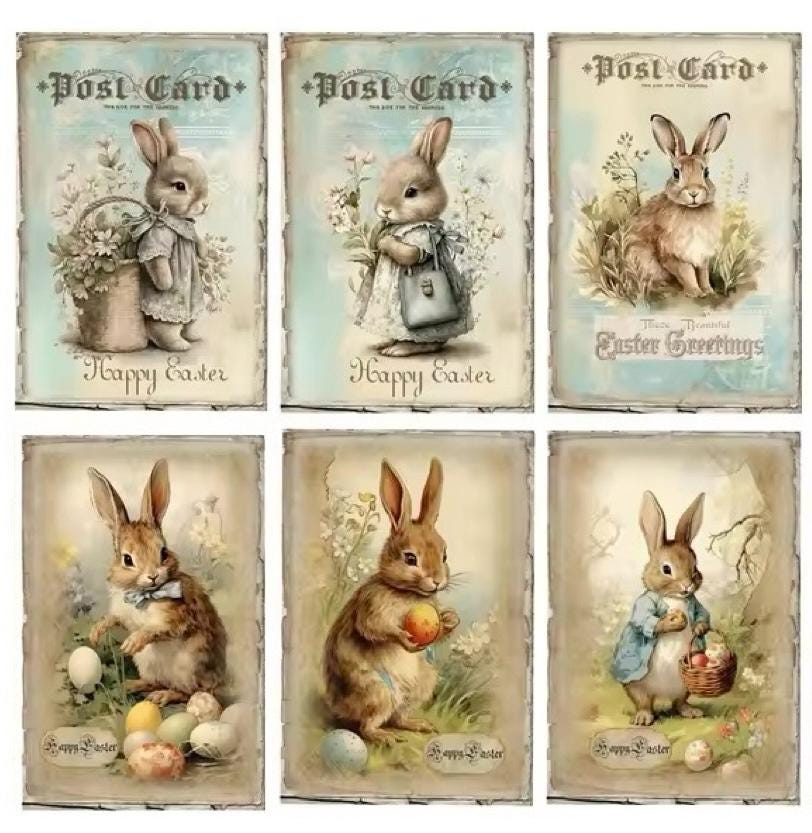Images lapin de Pâques vintage 12 cartes + 38 autocollants