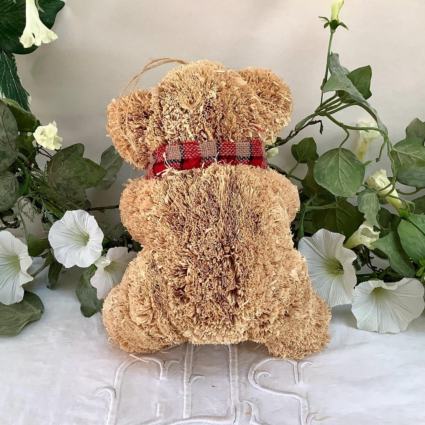 Ours ourson paille écharpe rouge vintage ht 19 cm