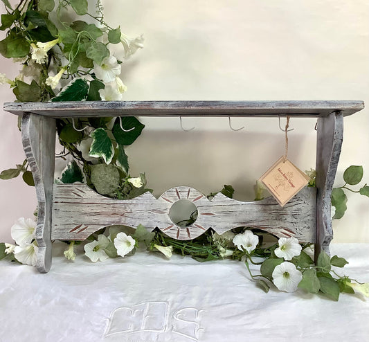 Étagère bois vintage 5 crochets porte casseroles  ht 30 cm