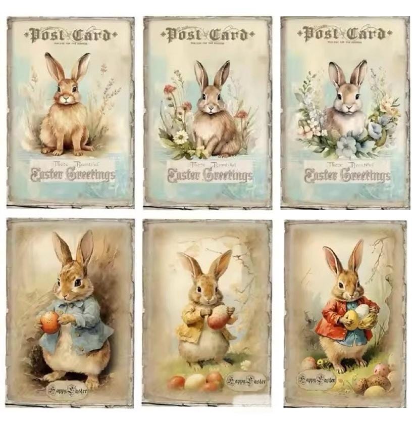Images lapin de Pâques vintage 12 cartes + 38 autocollants