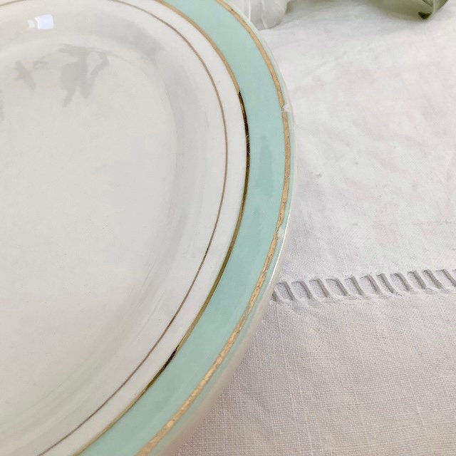 Saucière raviers petites assiettes vert et blanc vintage