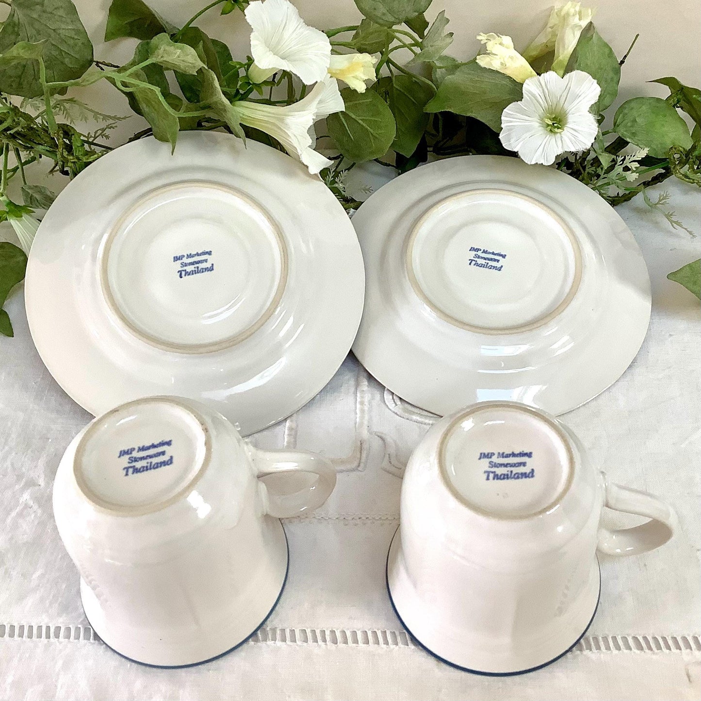 Tasses et sous tasses x2 provincial bouquet grès émaillé vintage 80