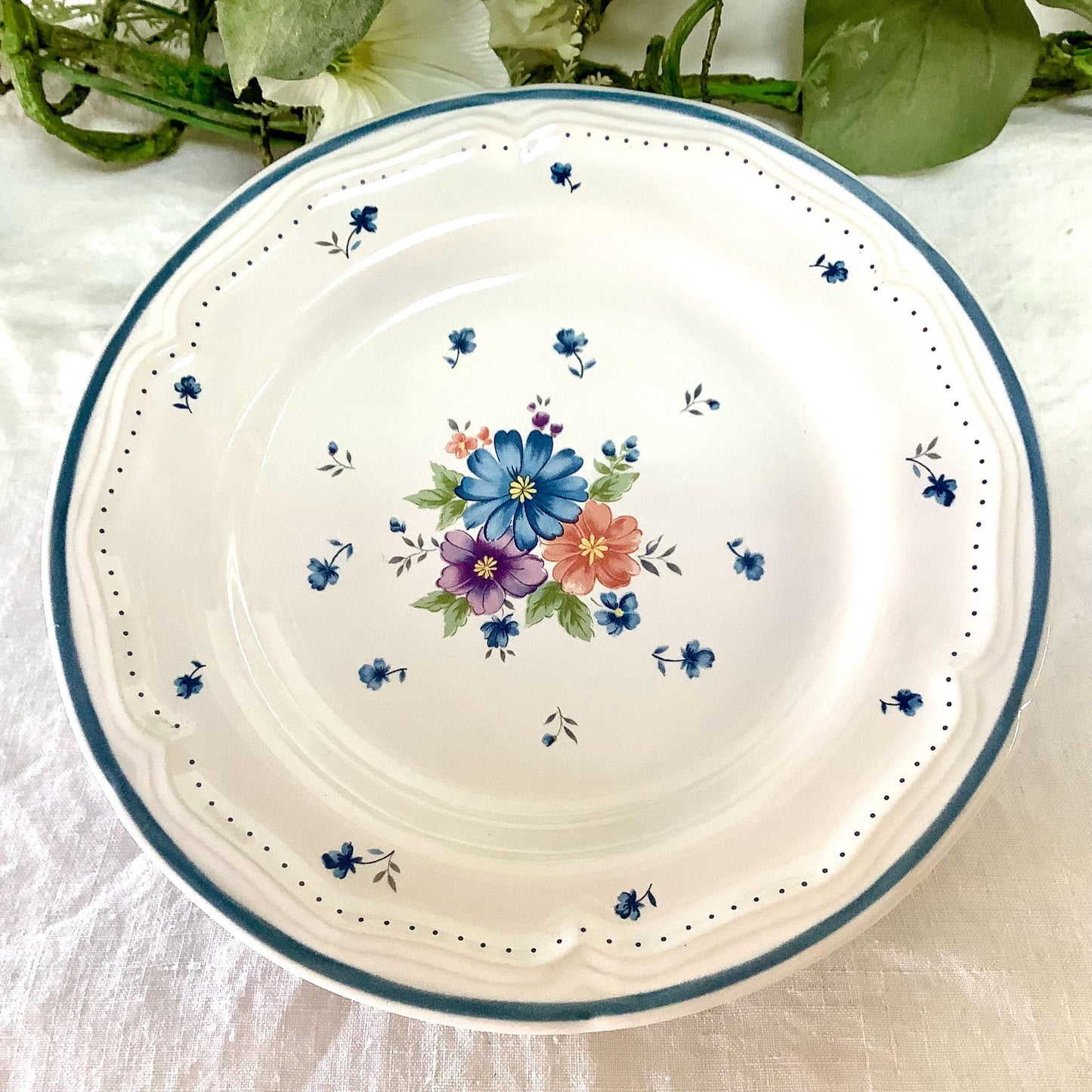 Grande assiette plate provincial bouquet grès émaillé vintage 80