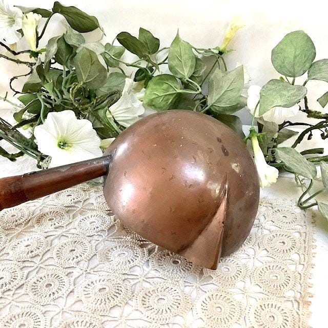 Grande louche cuivre étamé manche bois 54 cm vintage