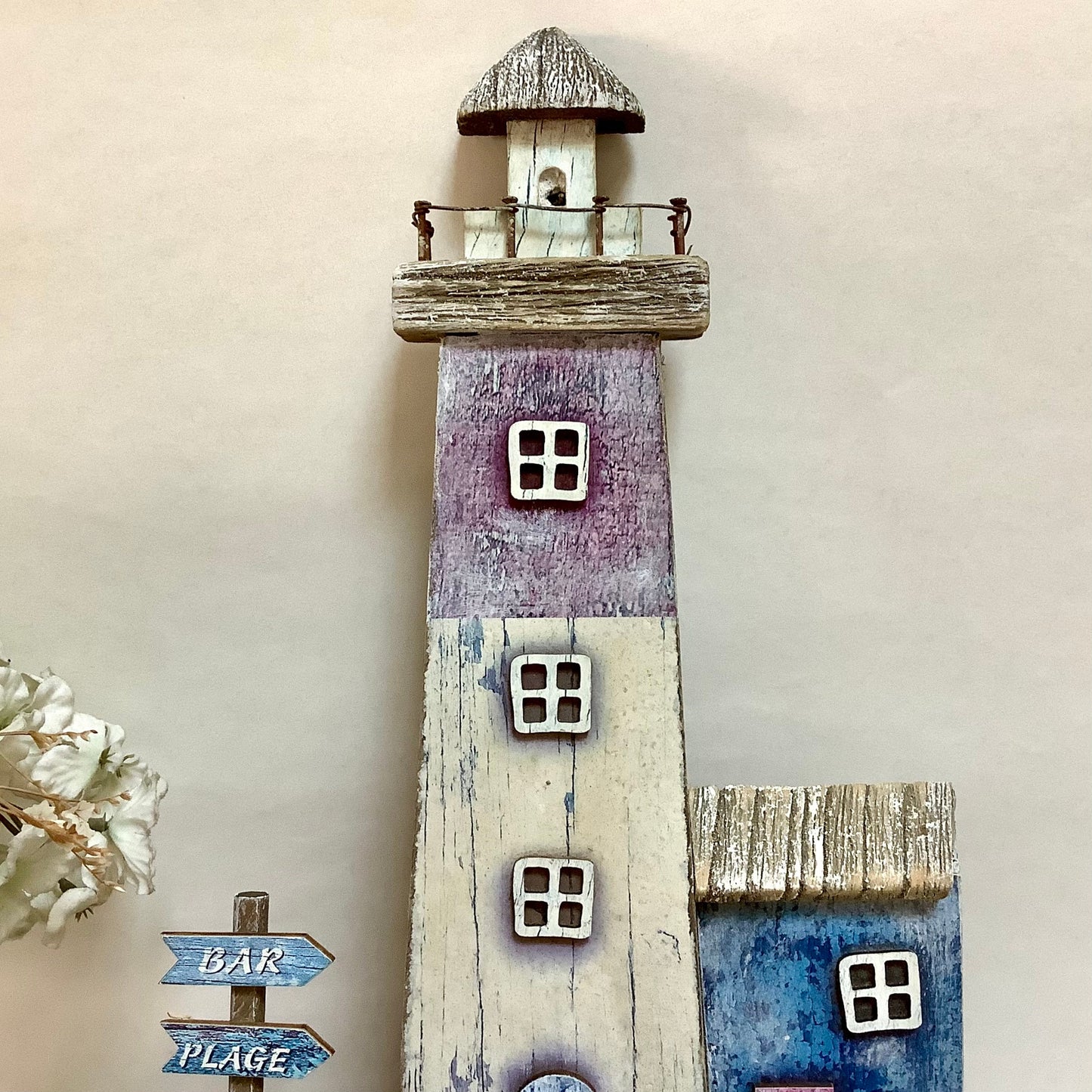 Accroche torchons phare marin bois flotté vintage ht 32.5 cm