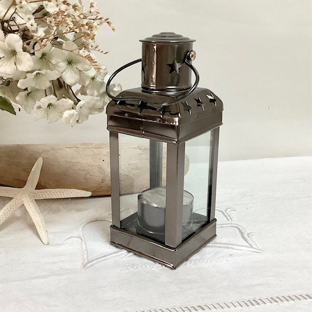 Lanterne marine carrée métal vintage ht 15.5 cm