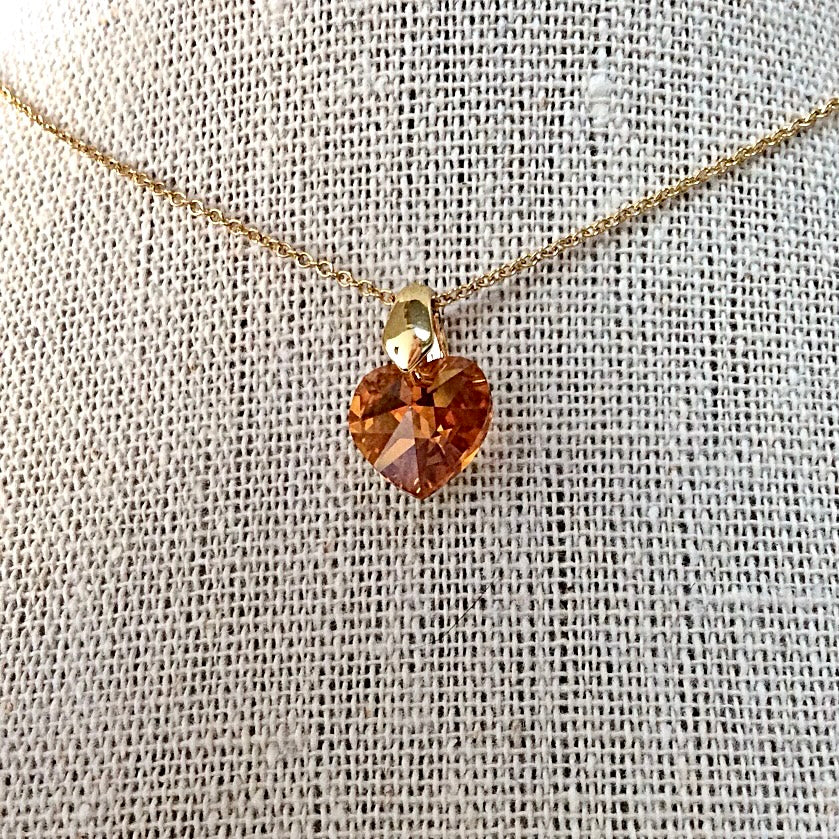 Collier cœur Topaz pendentif cristal Swarovski chaîne maillon ovale acier inox doré