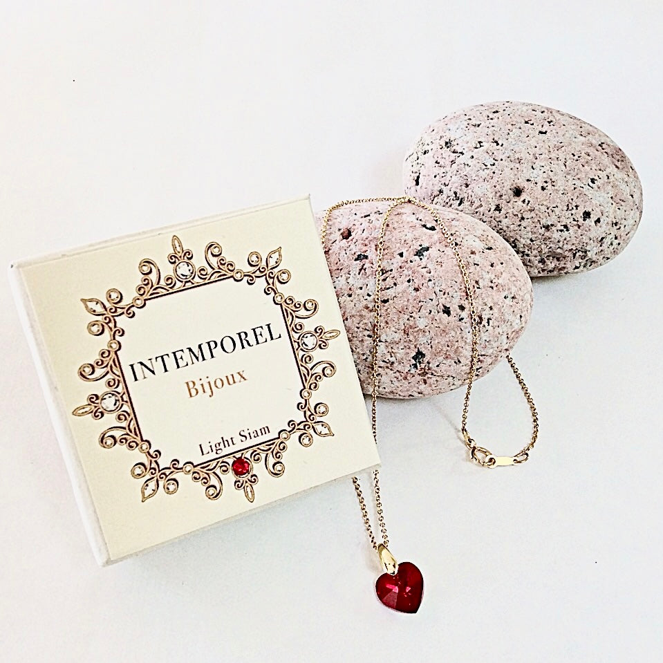 Collier cœur Light siam pendentif cristal Swarovski chaîne maillon ovale acier inox doré