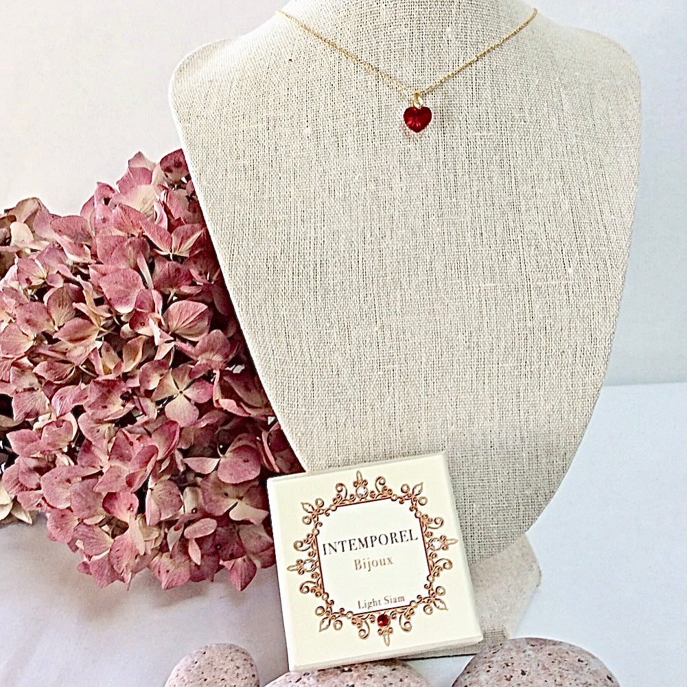 Collier cœur Light siam pendentif cristal Swarovski chaîne maillon ovale acier inox doré