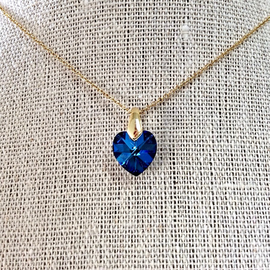Collier cœur Bermuda blue  pendentif cristal Swarovski chaîne maillon ovale acier inox doré