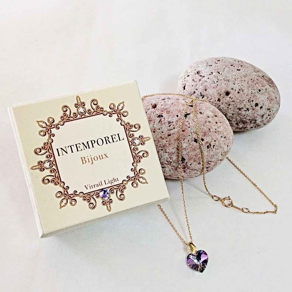 Collier cœur Vitrail Light  pendentif cristal Swarovski chaîne maillon ovale acier inox doré