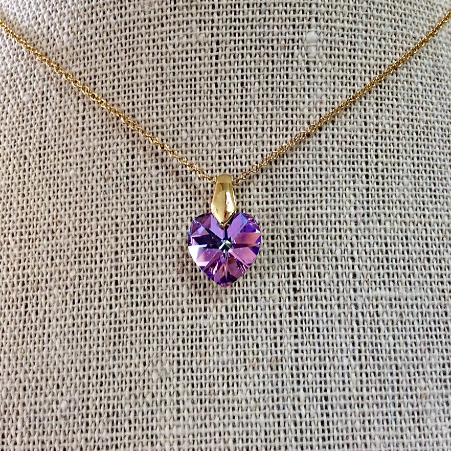 Collier cœur Vitrail Light  pendentif cristal Swarovski chaîne maillon ovale acier inox doré