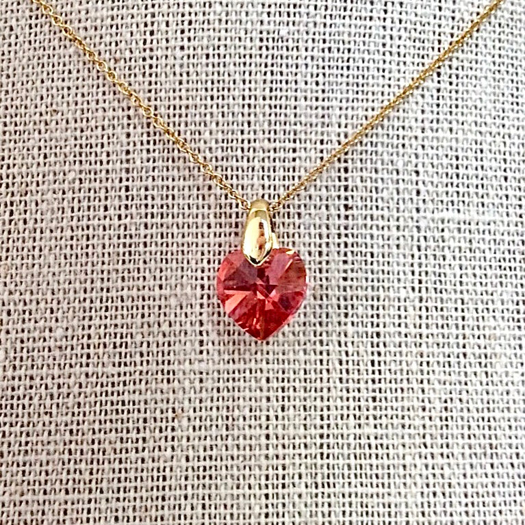 Collier cœur Padparadscha pendentif cristal Swarovski chaîne maillon ovale acier inox doré