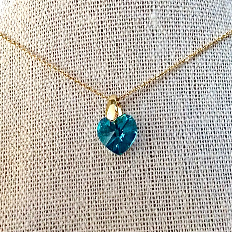 Collier cœur Blue zircon pendentif cristal Swarovski chaîne maillon ovale acier inox doré