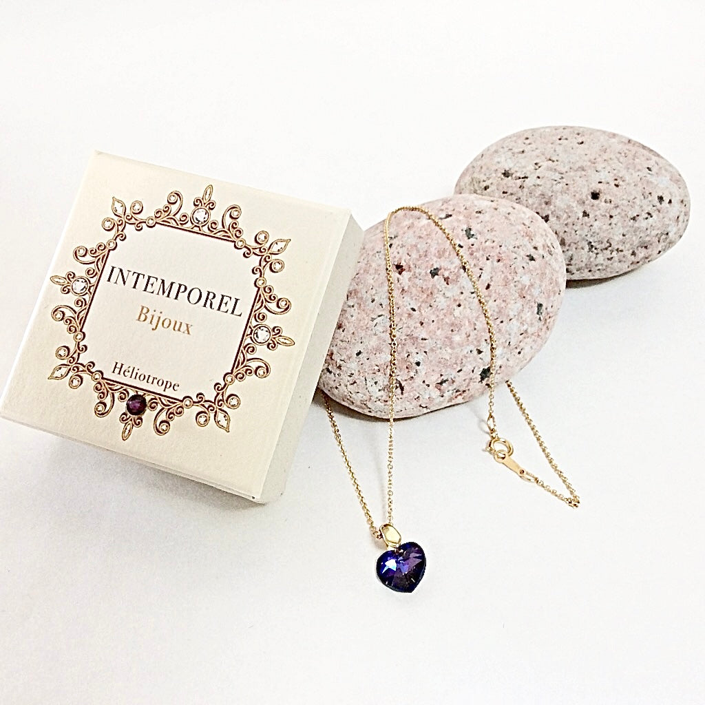 Collier cœur Héliotrope pendentif cristal Swarovski chaîne maillon ovale acier inox doré