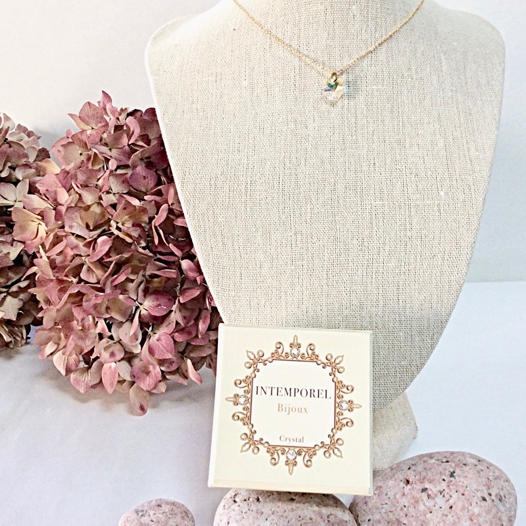 Collier cœur Crystal pendentif cristal Swarovski chaîne maillon ovale acier inox doré