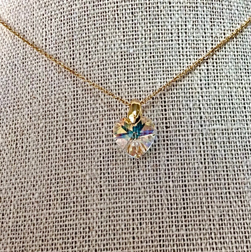 Collier cœur Crystal pendentif cristal Swarovski chaîne maillon ovale acier inox doré