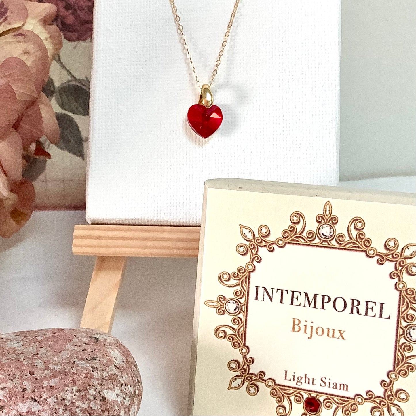 Collier cœur Light siam pendentif cristal Swarovski chaîne maillon ovale acier inox doré