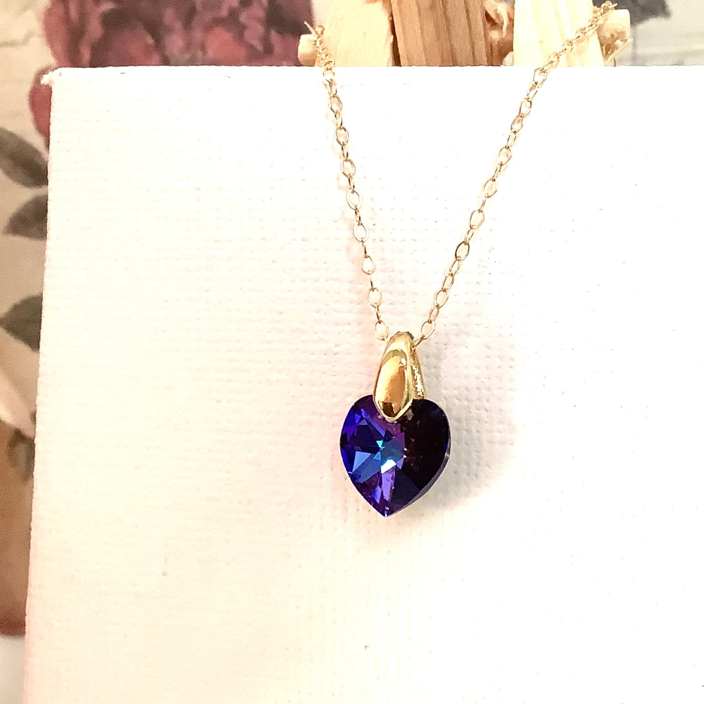 Collier cœur Héliotrope pendentif cristal Swarovski chaîne maillon ovale acier inox doré