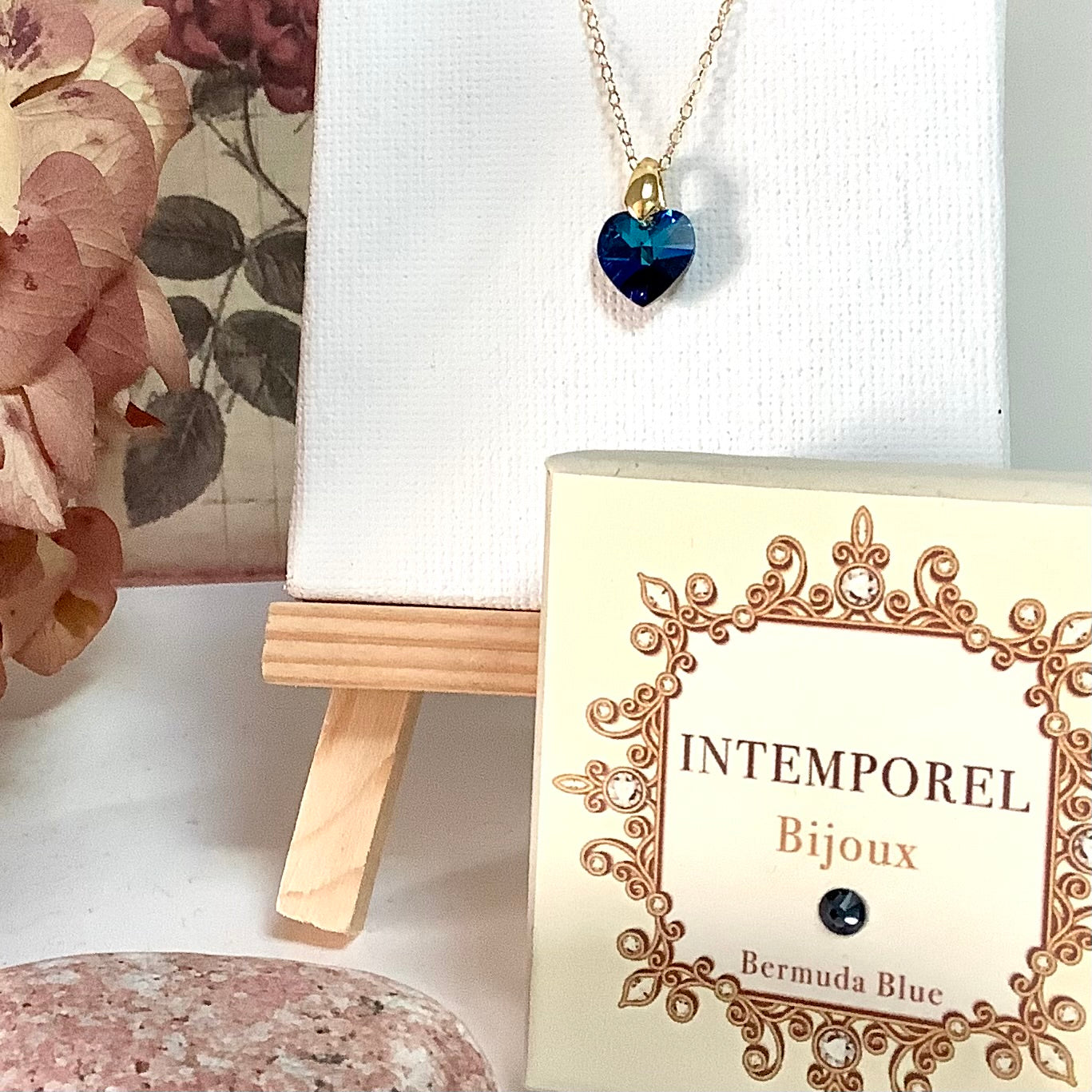 Collier cœur Bermuda blue  pendentif cristal Swarovski chaîne maillon ovale acier inox doré