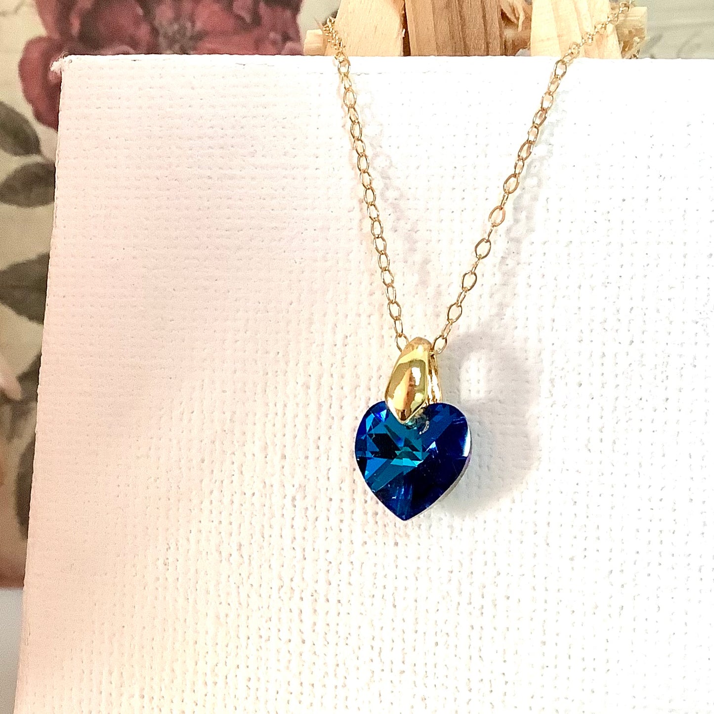 Collier cœur Bermuda blue  pendentif cristal Swarovski chaîne maillon ovale acier inox doré