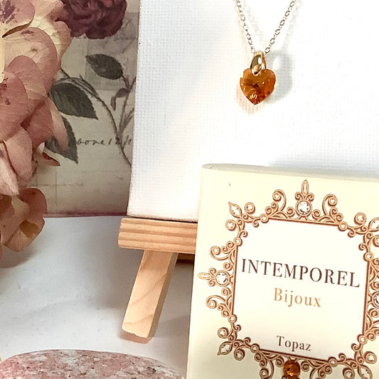 Collier cœur Topaz pendentif cristal Swarovski chaîne maillon ovale acier inox doré