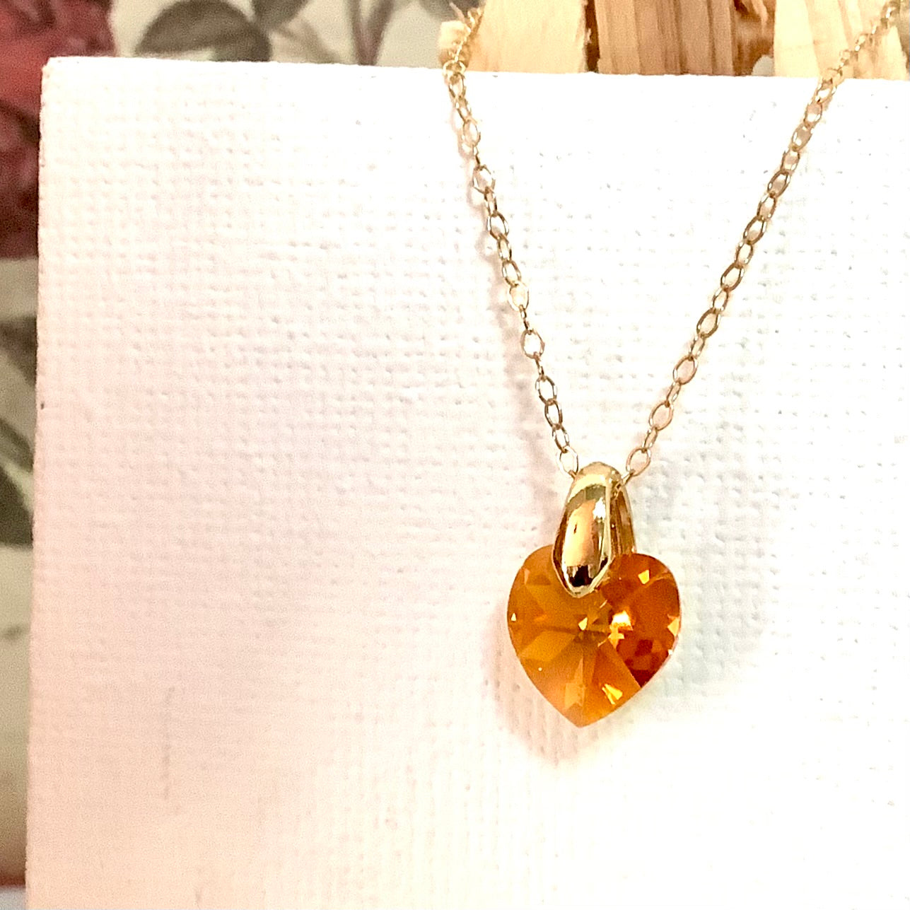 Collier cœur Topaz pendentif cristal Swarovski chaîne maillon ovale acier inox doré