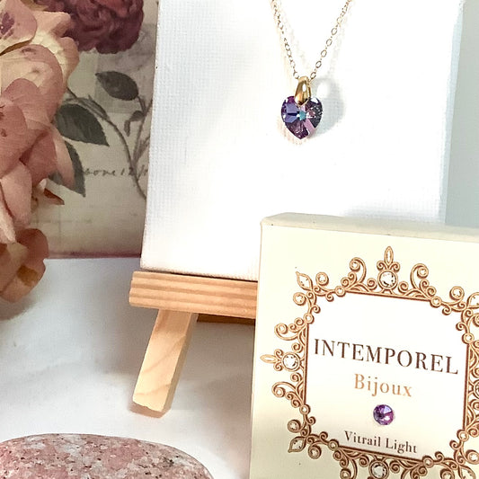 Collier cœur Vitrail Light  pendentif cristal Swarovski chaîne maillon ovale acier inox doré